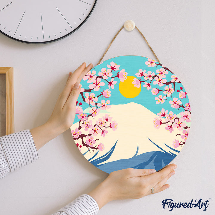 Malen nach Zahlen auf Holzscheibe – Der Berg Fuji - Kidis Art