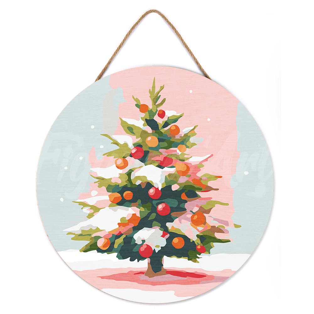 Malen nach Zahlen auf Holzscheibe – Weihnachtsbaum im Schnee - Kidis Art