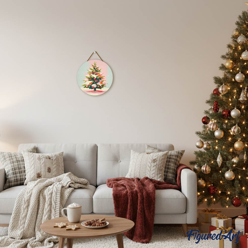 Malen nach Zahlen auf Holzscheibe – Weihnachtsbaum im Schnee - Kidis Art