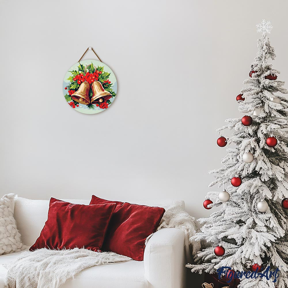 Malen nach Zahlen auf Holzscheibe – Weihnachtsglocken - Kidis Art