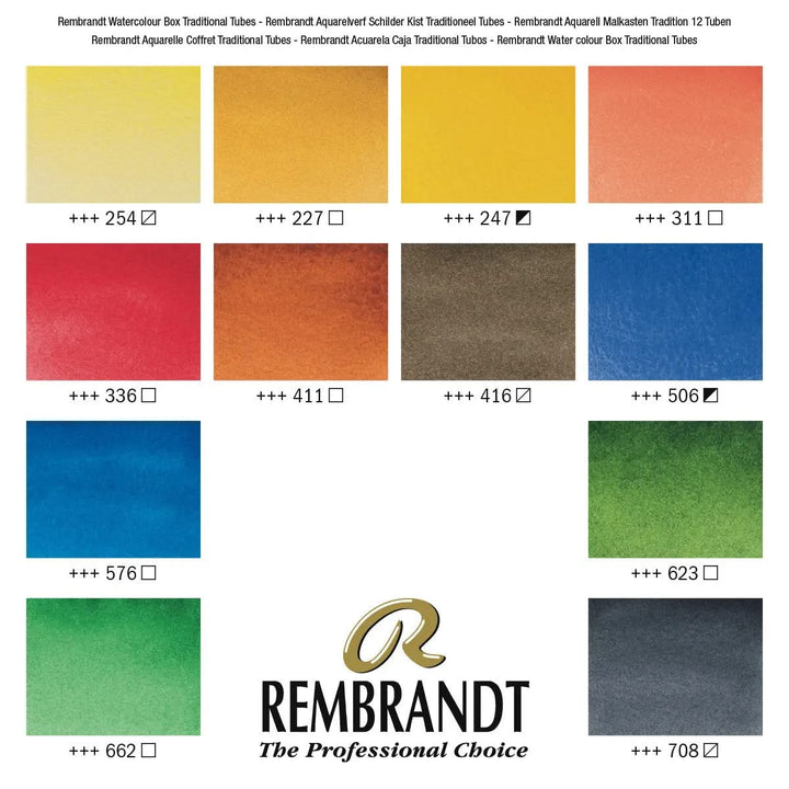 Rembrandt Aquarellfarben-Set im Holzkasten Traditional | 12 x 10-ml-Tuben + Zubehör - Kidis Art