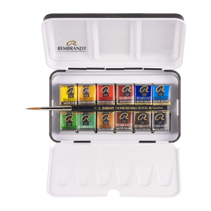 Rembrandt Aquarellfarben-Set im Metalletui | 12 Näpfchen + Pinsel - Kidis Art