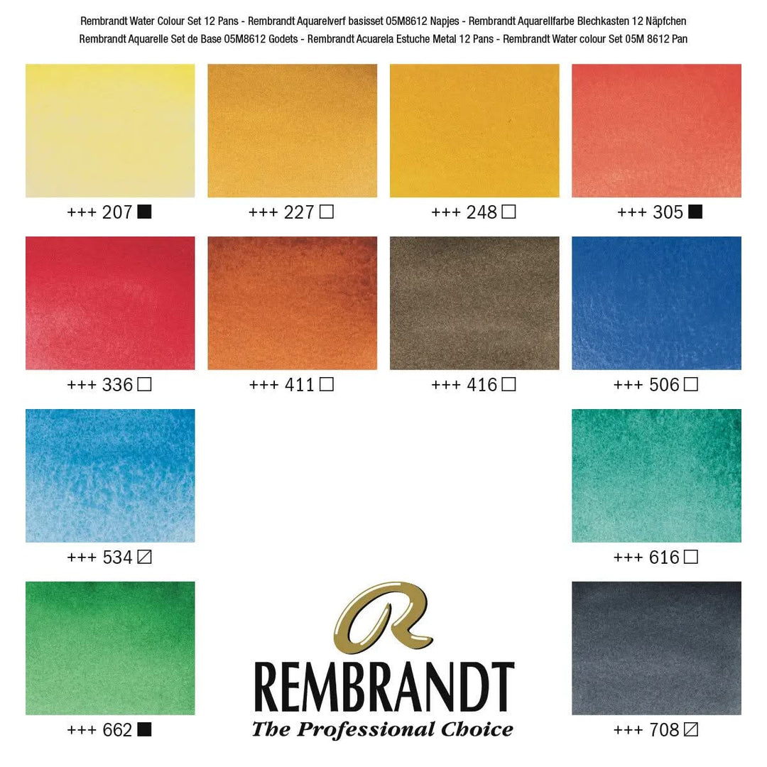 Rembrandt Aquarellfarben-Set im Metalletui | 12 Näpfchen + Pinsel - Kidis Art