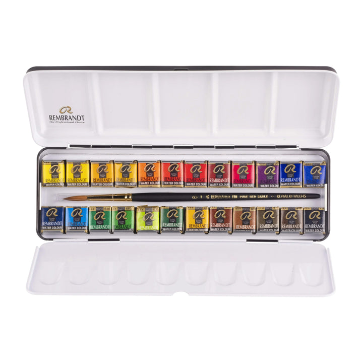 Rembrandt Aquarellfarben-Set im Metalletui | 24 Näpfchen + Pinsel - Kidis Art