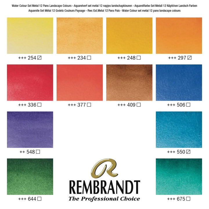 Rembrandt Aquarellfarben-Set im Metalletui für Landschaften I 12 Näpfchen + Pinsel - Kidis Art
