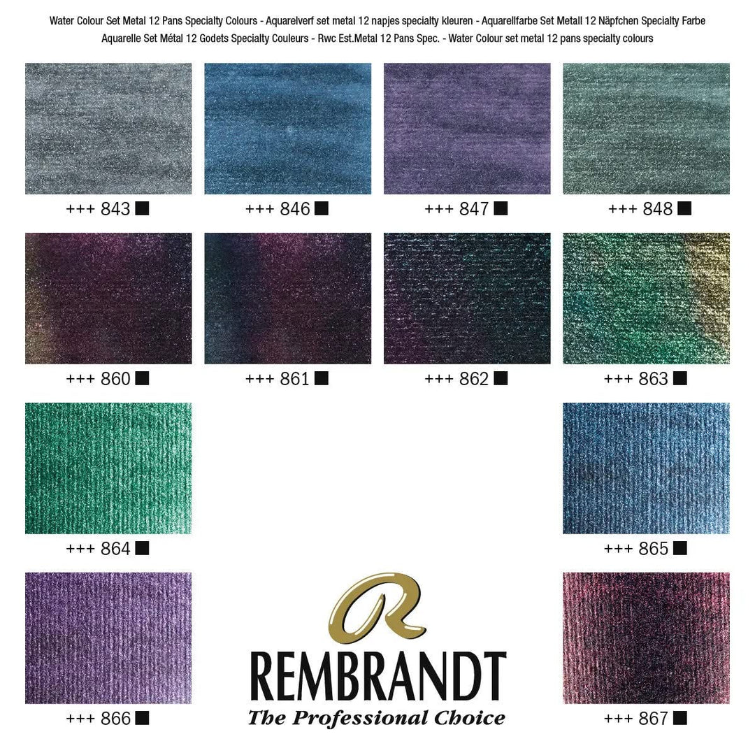 Rembrandt Aquarellfarben-Set im Metalletui mit Spezialeffekt-Farben | 12 Näpfchen + Pinsel - Kidis Art