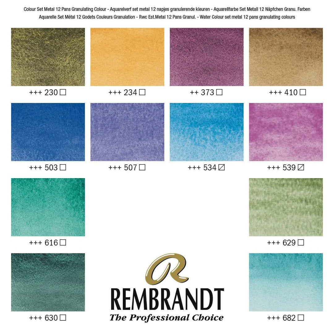 Rembrandt Aquarellfarben-Set im Metalletui mit granulierenden Farben | 12 Näpfchen + Pinsel - Kidis Art