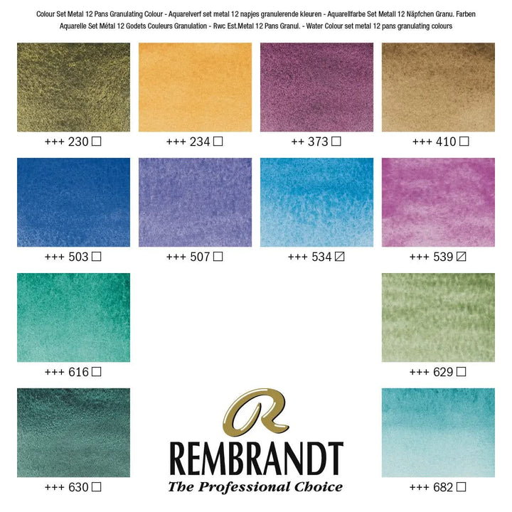 Rembrandt Aquarellfarben-Set im Metalletui mit granulierenden Farben | 12 Näpfchen + Pinsel - Kidis Art