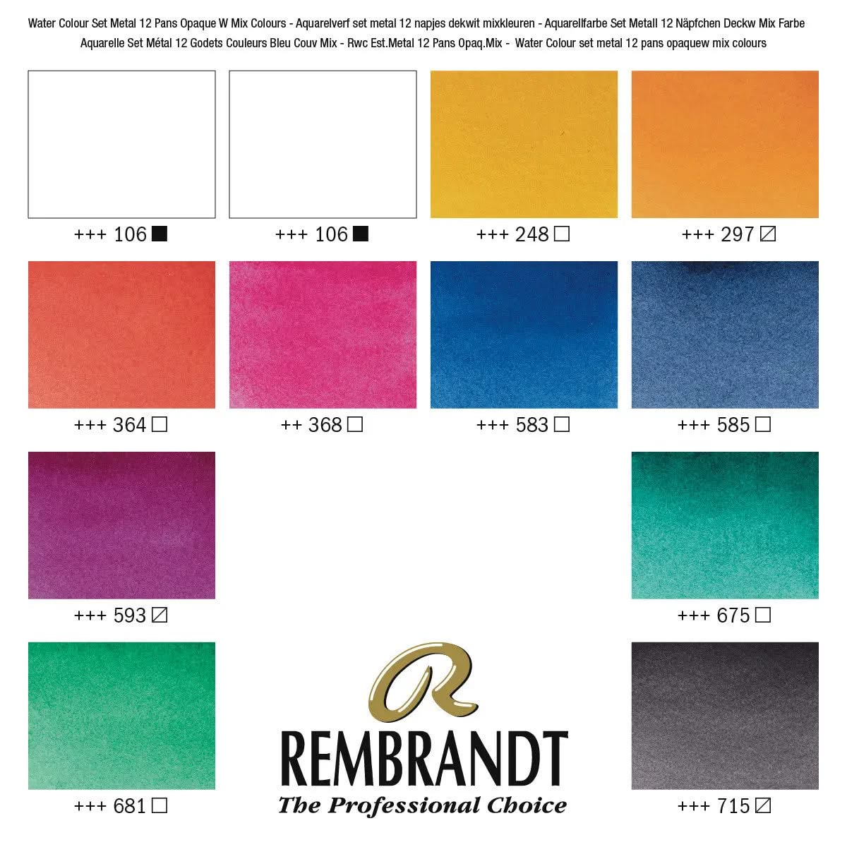 Rembrandt Aquarellfarben-Set im Metalletui zum Mischen mit Deckweiß I 12 Näpfchen + Pinsel - Kidis Art