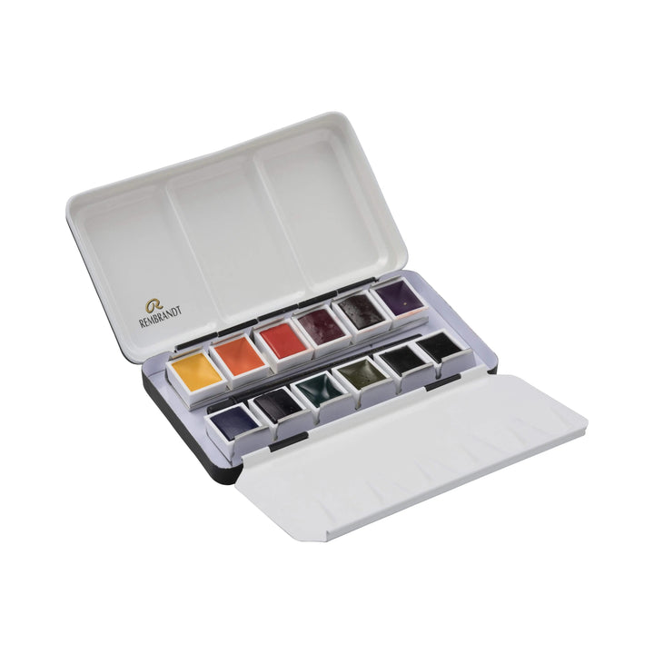 Rembrandt Aquarellfarben-Set im Metalletui zum Mischen mit Oxidschwarz | 12 Näpfchen + Pinsel - Kidis Art