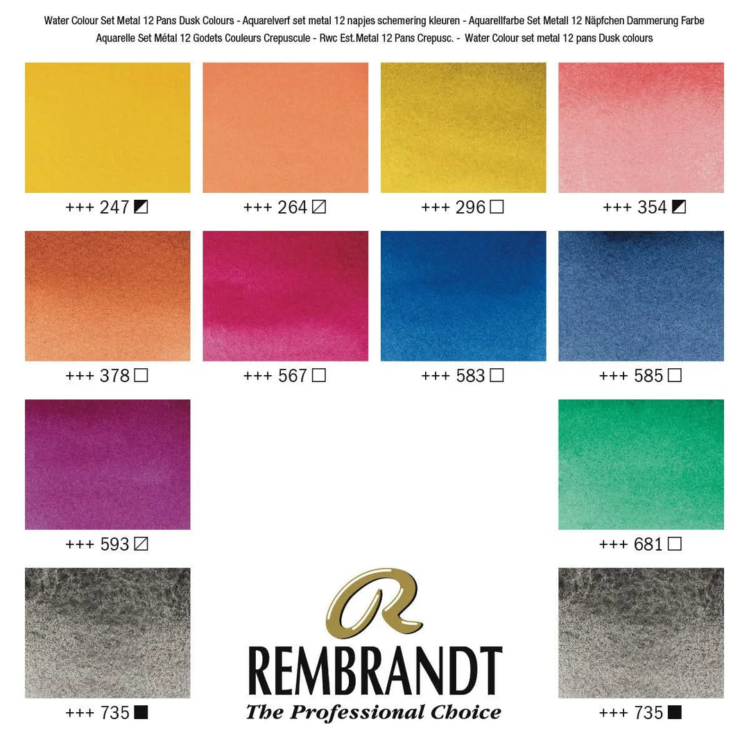 Rembrandt Aquarellfarben-Set im Metalletui zum Mischen mit Oxidschwarz | 12 Näpfchen + Pinsel - Kidis Art