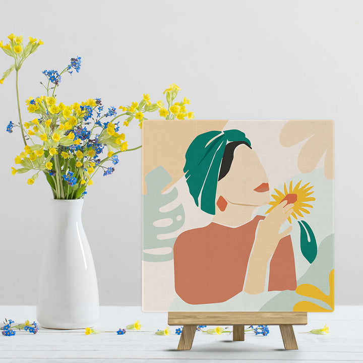 Mini Malen nach Zahlen mit Rahmen 20x20cm - Frau mit grünem Turban - Kidis Art