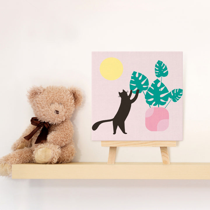 Mini Malen nach Zahlen mit Rahmen 20x20cm - Kätzchen und Pflanze in der Sonne - Kidis Art