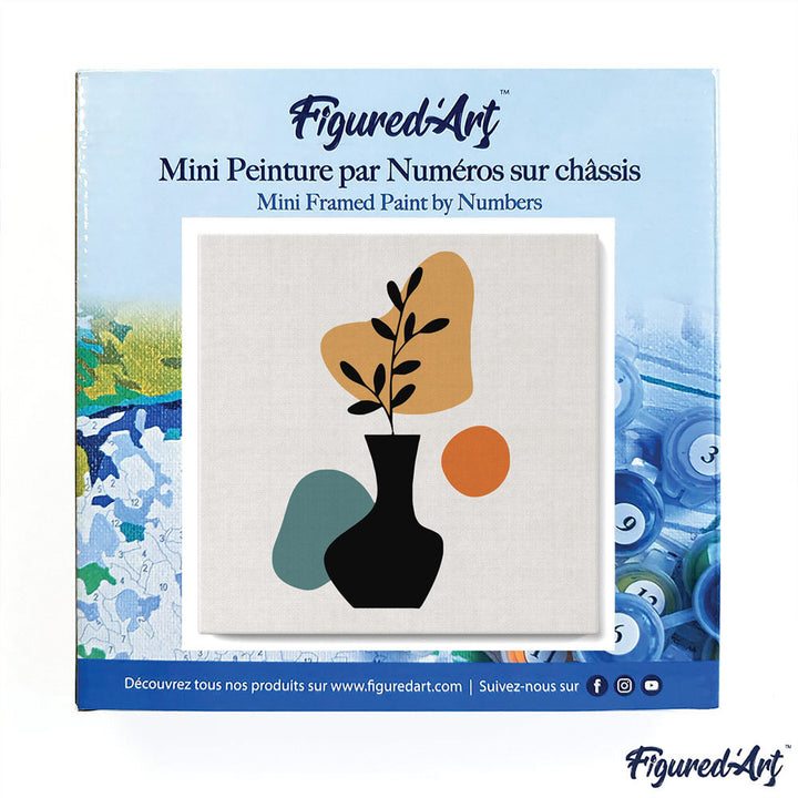 Mini Malen nach Zahlen mit Rahmen 20x20cm - Schwarze Pflanze und Vase - Kidis Art