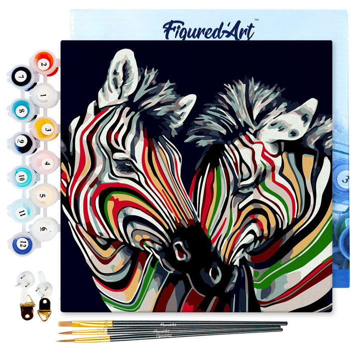 Mini Malen nach Zahlen mit Rahmen 20x20cm - Buntes Zebrapaar - Kidis Art