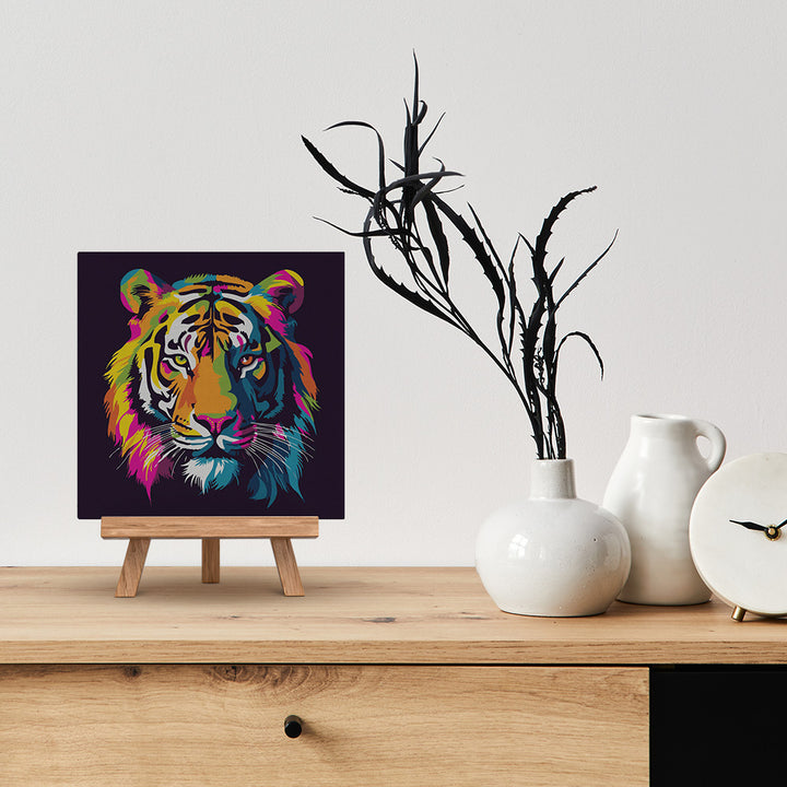 Mini Malen nach Zahlen mit Rahmen 20x20cm - Abstrakter Pop Art Tiger - Kidis Art