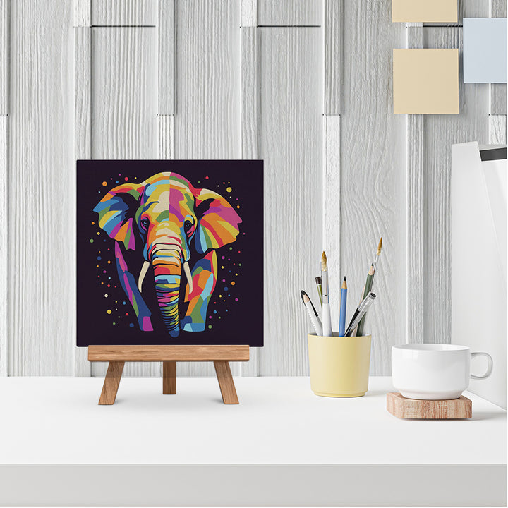 Mini Malen nach Zahlen mit Rahmen 20x20cm - Abstrakter Pop Art Elefant - Kidis Art
