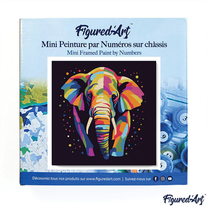 Mini Malen nach Zahlen mit Rahmen 20x20cm - Abstrakter Pop Art Elefant - Kidis Art