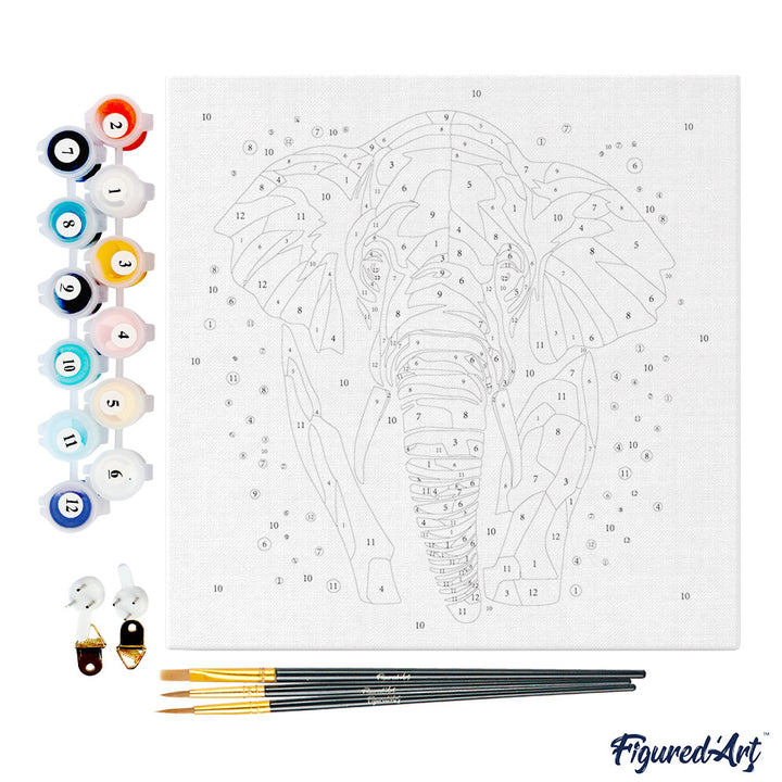 Mini Malen nach Zahlen mit Rahmen 20x20cm - Abstrakter Pop Art Elefant - Kidis Art