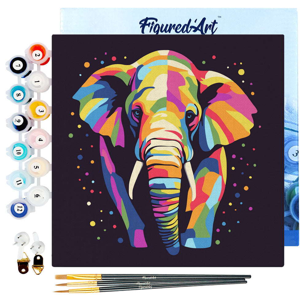 Mini Malen nach Zahlen mit Rahmen 20x20cm - Abstrakter Pop Art Elefant - Kidis Art