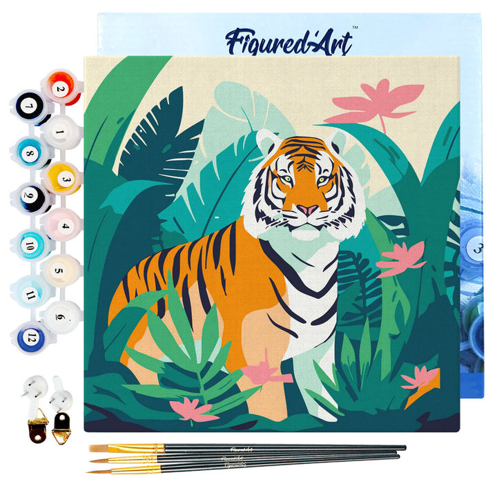 Mini Malen nach Zahlen mit Rahmen 20x20cm - Tropischer Bengal-Tiger - Kidis Art