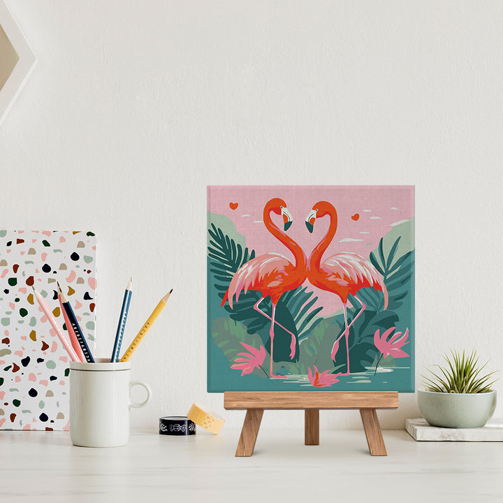 Mini Malen nach Zahlen mit Rahmen 20x20cm - Tropische Flamingos - Kidis Art