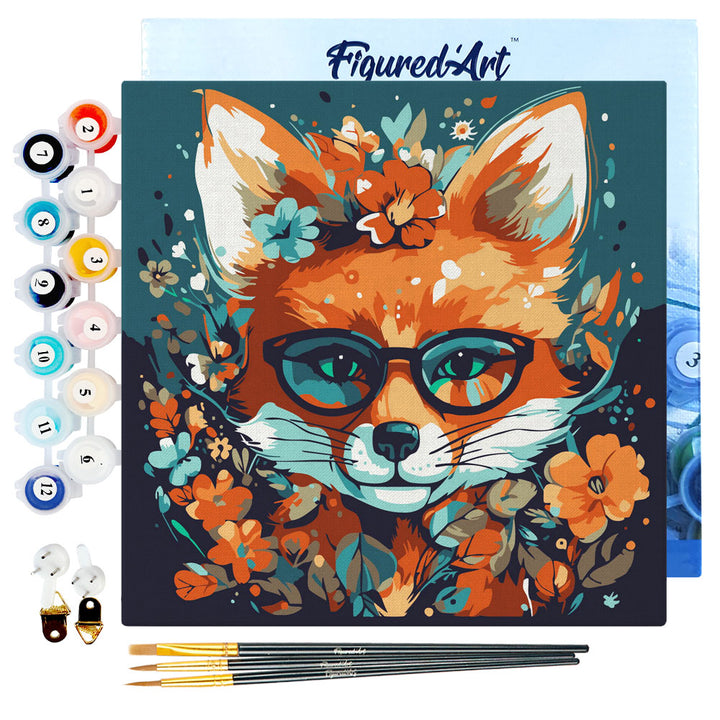 Mini Malen nach Zahlen mit Rahmen 20x20cm - Fantasie Fuchs mit Blumen - Kidis Art