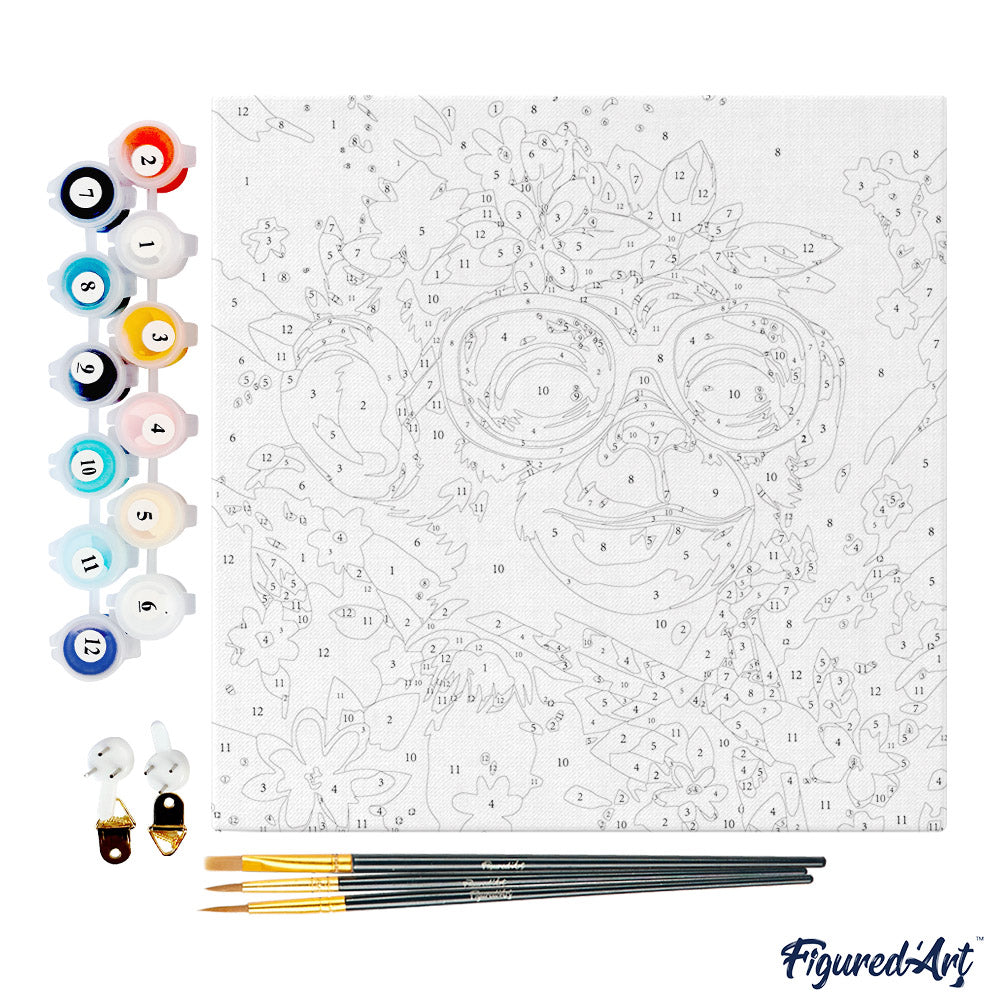 Mini Malen nach Zahlen mit Rahmen 20x20cm - Fantasie Affe mit Blumen - Kidis Art