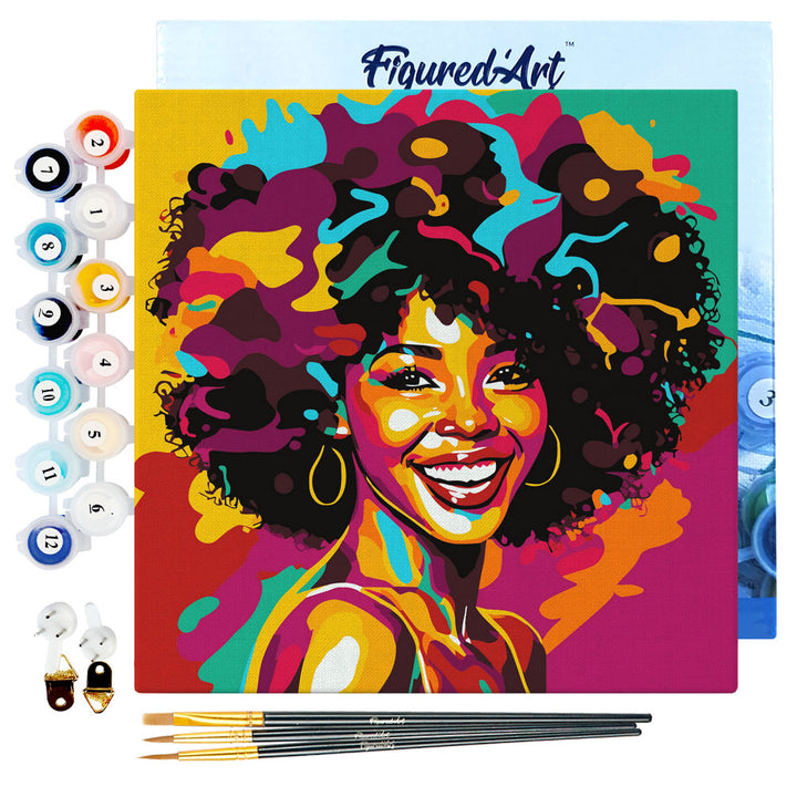 Mini Malen nach Zahlen mit Rahmen 20x20cm - Afroamerikanische Dame Pop Art - Kidis Art