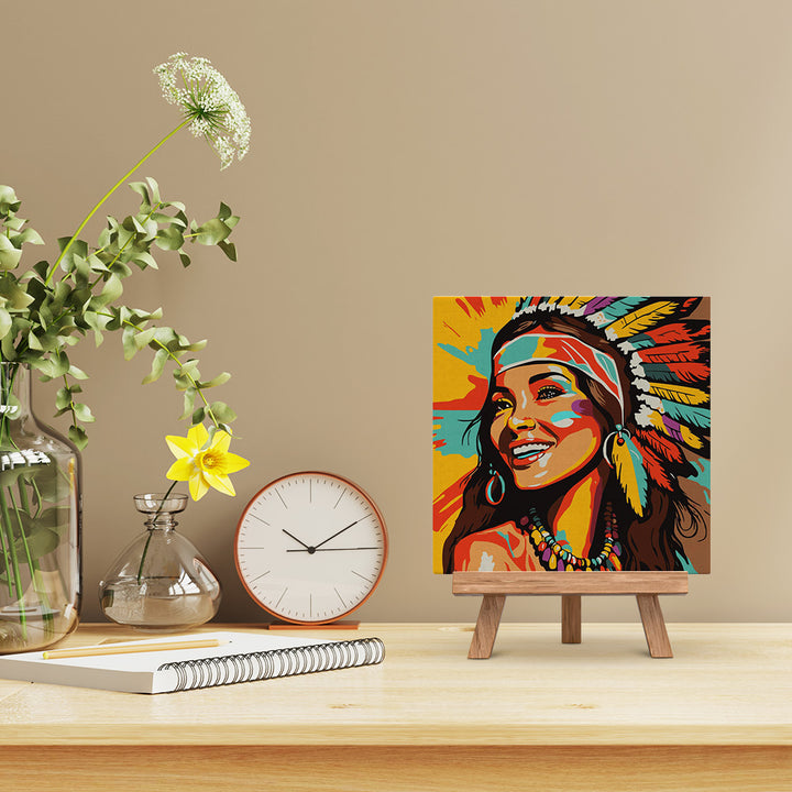 Mini Malen nach Zahlen mit Rahmen 20x20cm - Einheimische elegante Dame Pop Art - Kidis Art