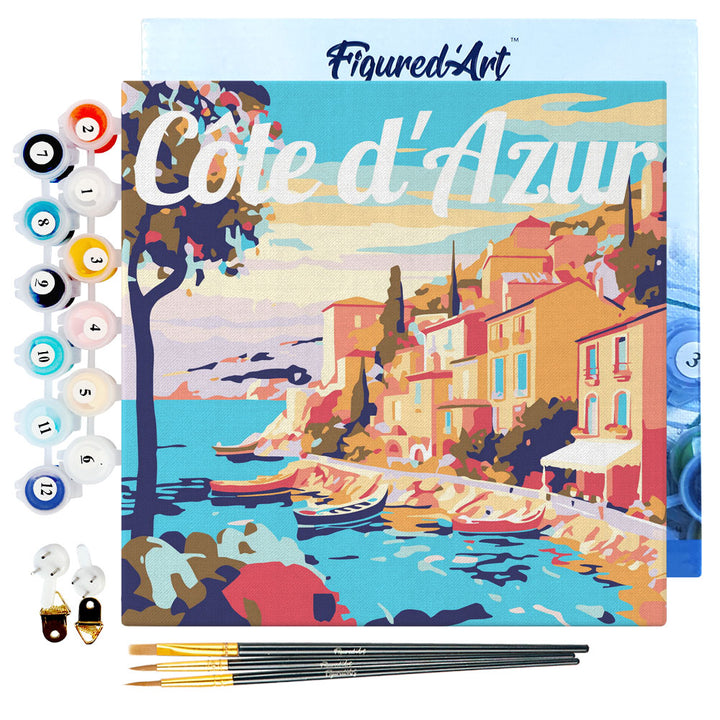 Mini Malen nach Zahlen mit Rahmen 20x20cm - Reiseplakat Côte d&