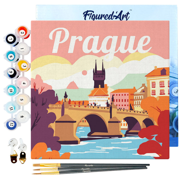 Mini Malen nach Zahlen mit Rahmen 20x20cm - Reiseplakat Prag - Kidis Art