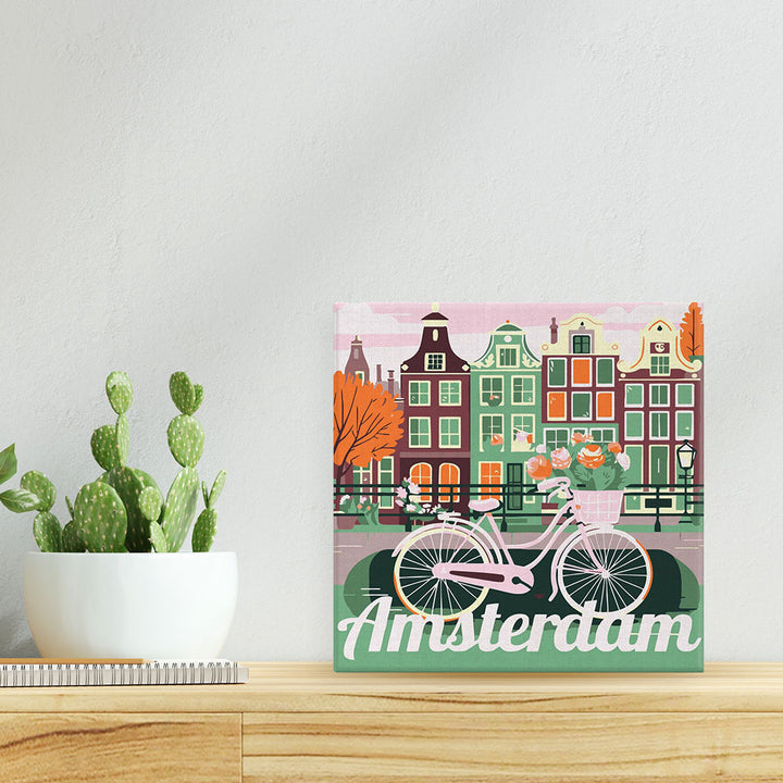 Mini Malen nach Zahlen mit Rahmen 20x20cm - Reiseplakat Amsterdam - Kidis Art