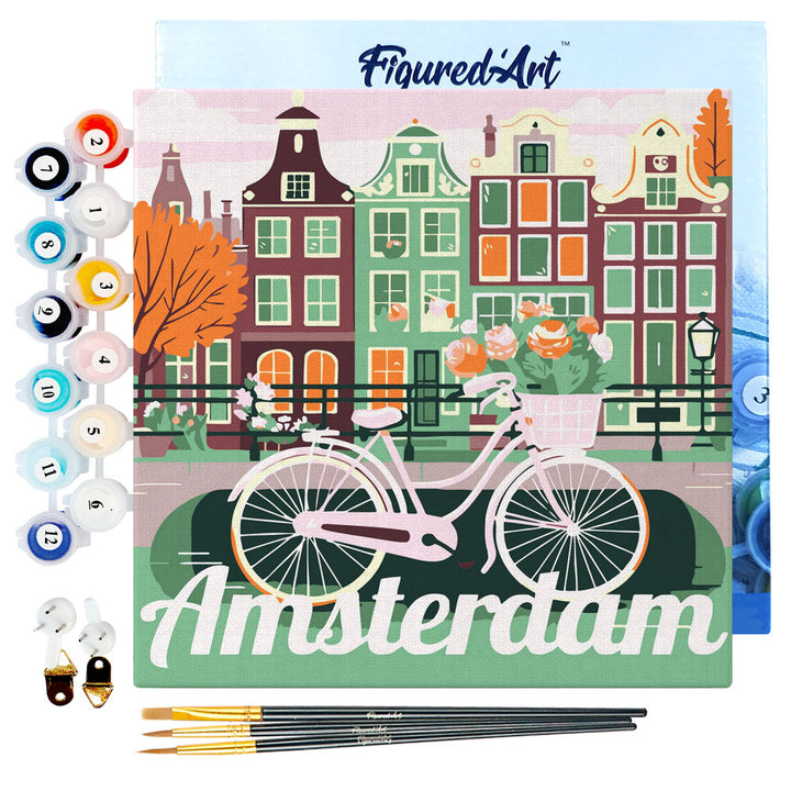 Mini Malen nach Zahlen mit Rahmen 20x20cm - Reiseplakat Amsterdam - Kidis Art