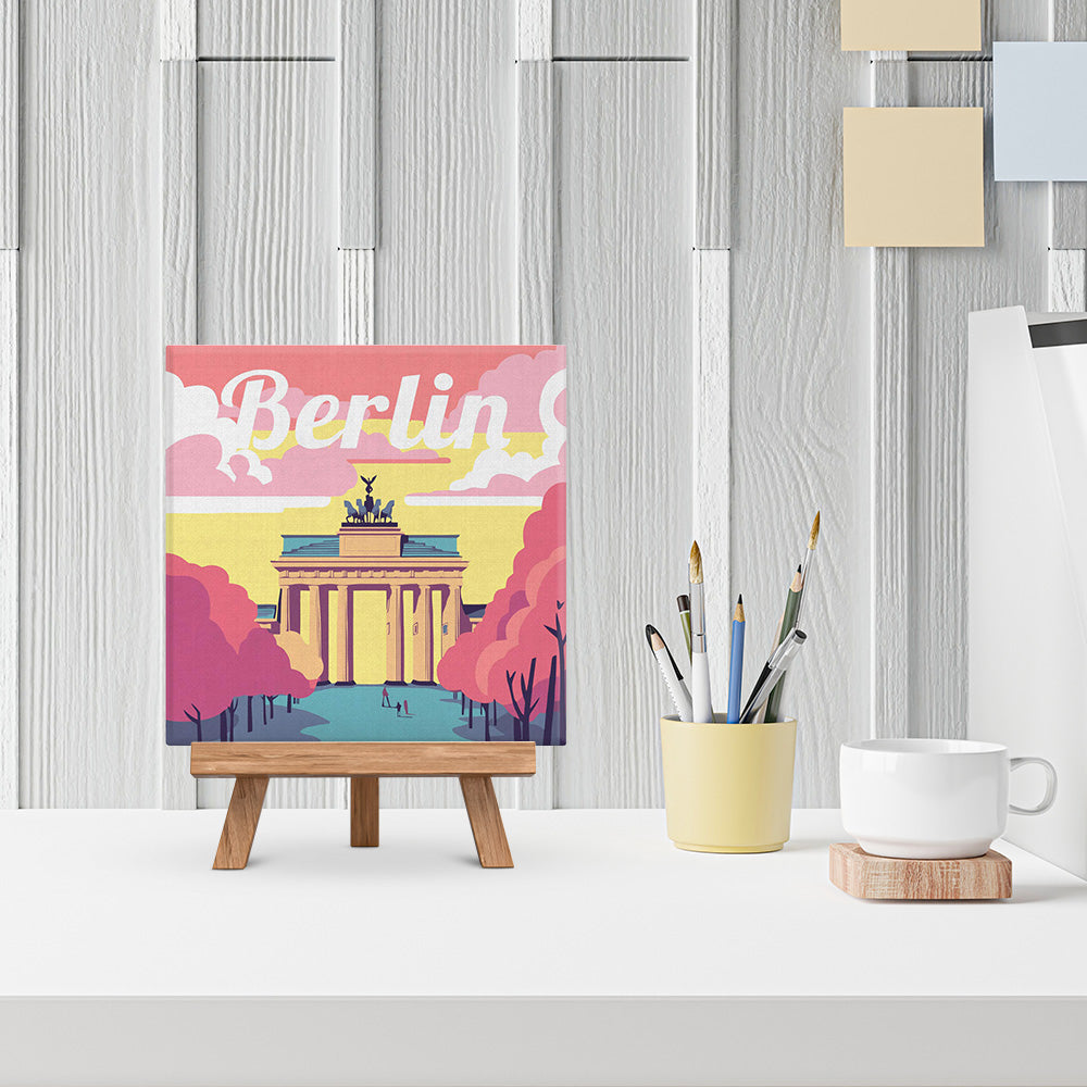 Mini Malen nach Zahlen mit Rahmen 20x20cm - Reiseplakat Berlin - Kidis Art