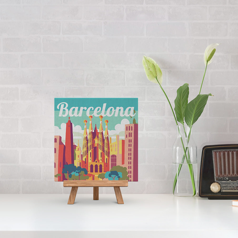 Mini Malen nach Zahlen mit Rahmen 20x20cm - Reiseplakat Barcelona - Kidis Art