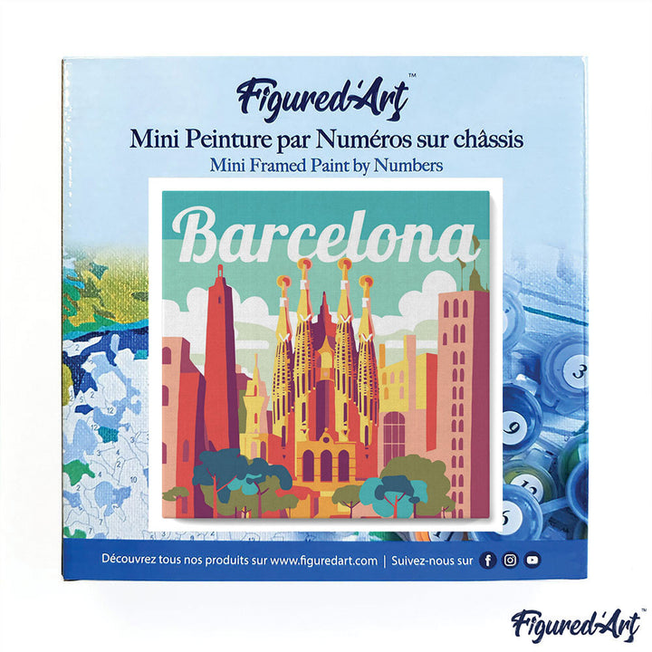 Mini Malen nach Zahlen mit Rahmen 20x20cm - Reiseplakat Barcelona - Kidis Art