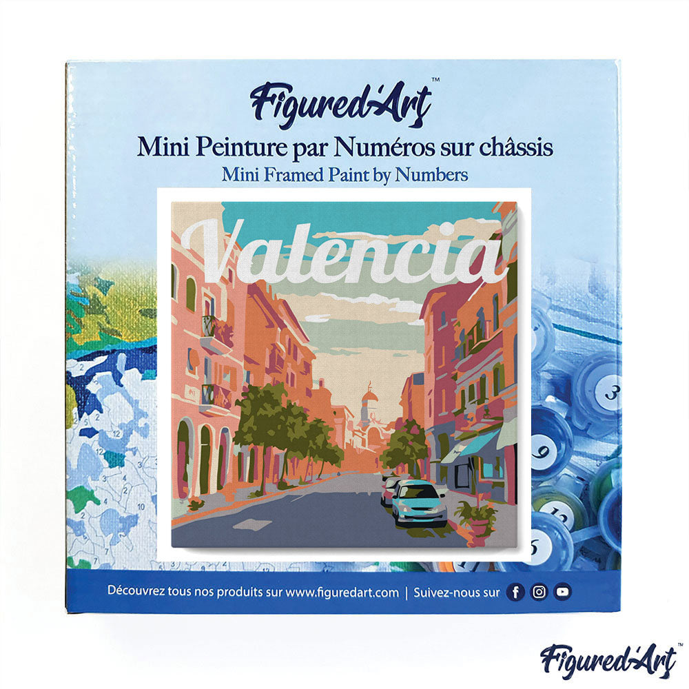 Mini Malen nach Zahlen mit Rahmen 20x20cm - Reiseplakat Valencia - Kidis Art