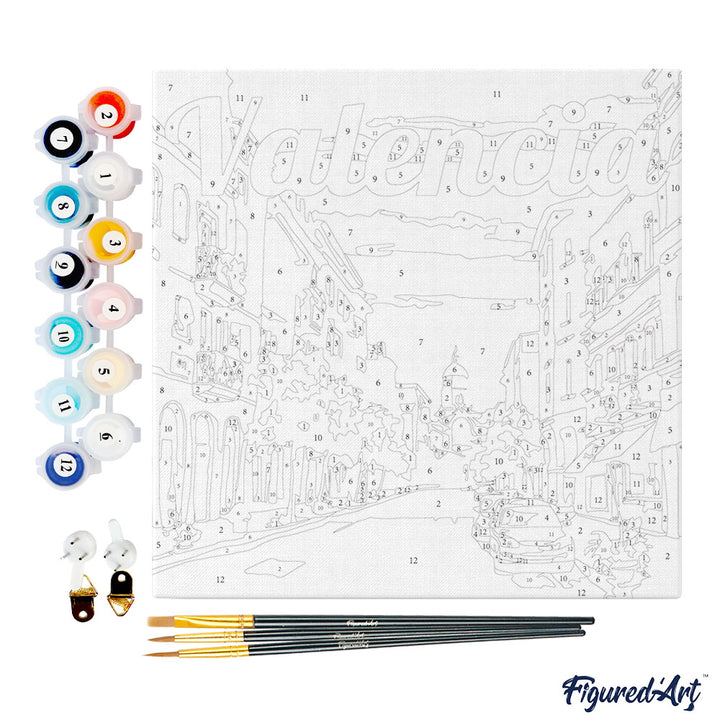 Mini Malen nach Zahlen mit Rahmen 20x20cm - Reiseplakat Valencia - Kidis Art