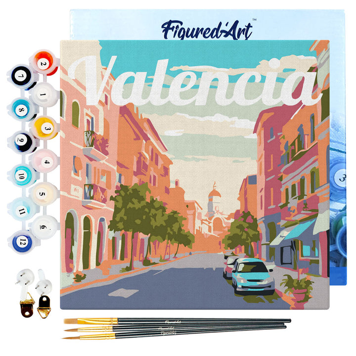 Mini Malen nach Zahlen mit Rahmen 20x20cm - Reiseplakat Valencia - Kidis Art
