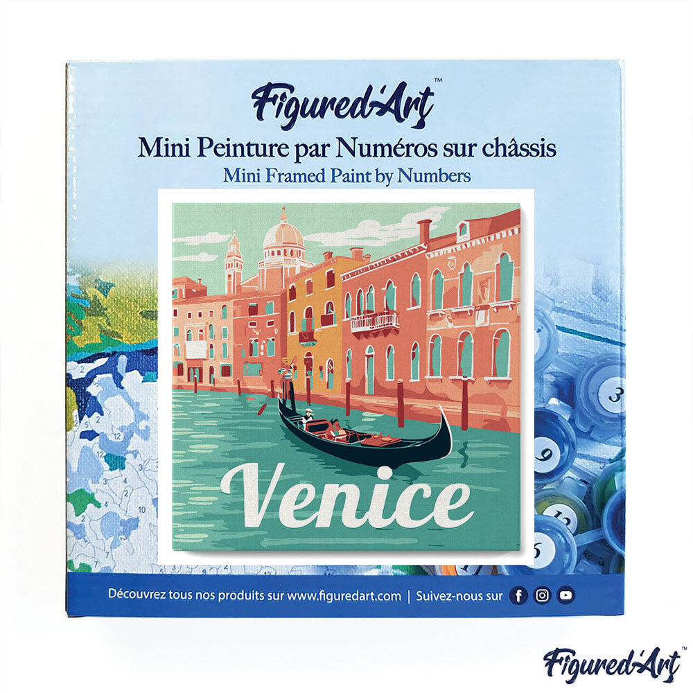 Mini Malen nach Zahlen mit Rahmen 20x20cm - Reiseplakat Venedig - Kidis Art