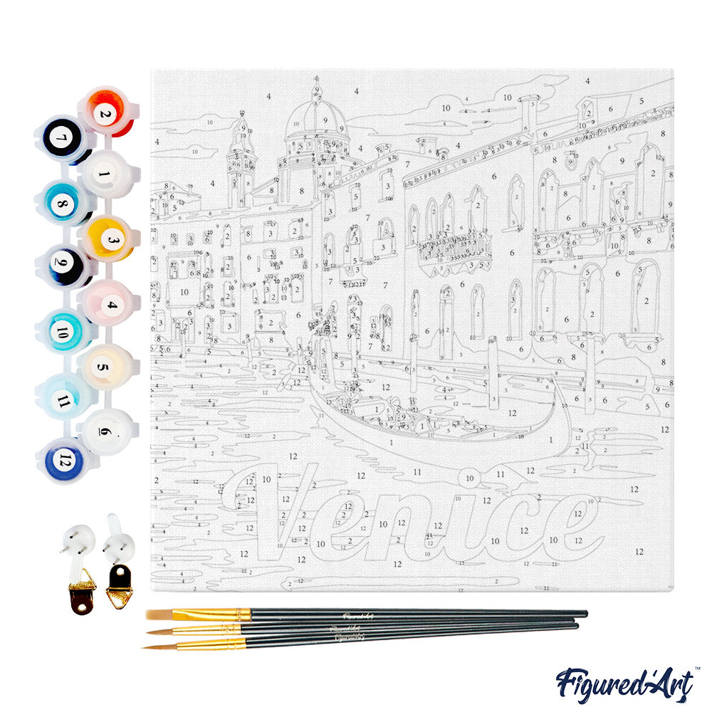 Mini Malen nach Zahlen mit Rahmen 20x20cm - Reiseplakat Venedig - Kidis Art