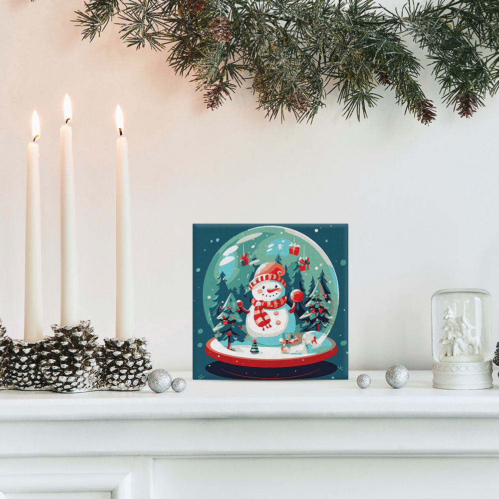 Mini Malen nach Zahlen mit Rahmen 20x20cm - Schneemann und Vögel - Kidis Art