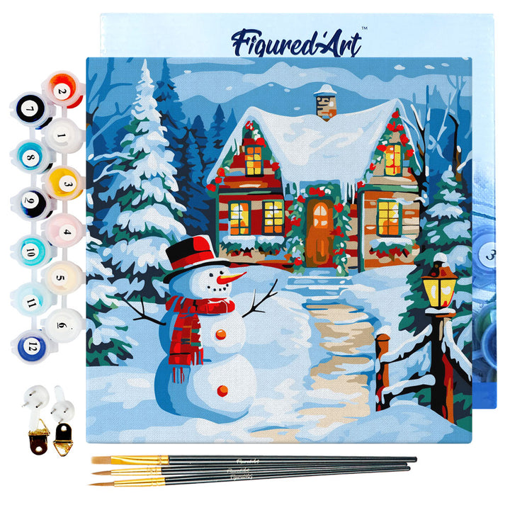 Mini Malen nach Zahlen mit Rahmen 20x20cm - Weihnachtsmann in Schneekugel - Kidis Art