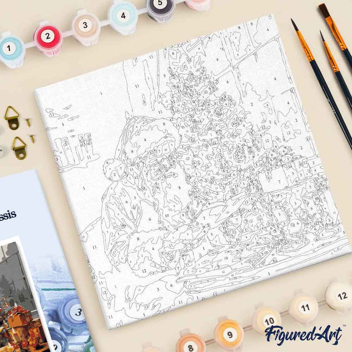 Mini Malen nach Zahlen mit Rahmen 20x20cm Weihnachtsmann beim Lesen - Kidis Art