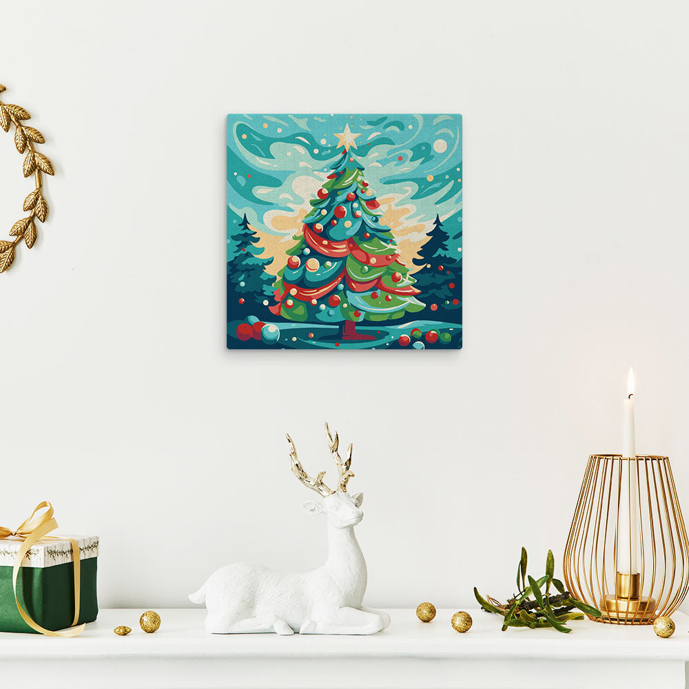 Mini Malen nach Zahlen mit Rahmen 20x20cm - Weihnachtsbaum im Wohnzimmer - Kidis Art
