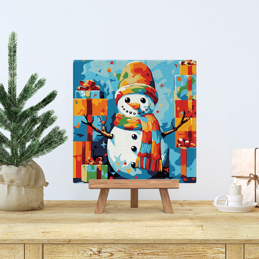 Mini Malen nach Zahlen mit Rahmen 20x20cm Schneemann und Geschenke - Kidis Art