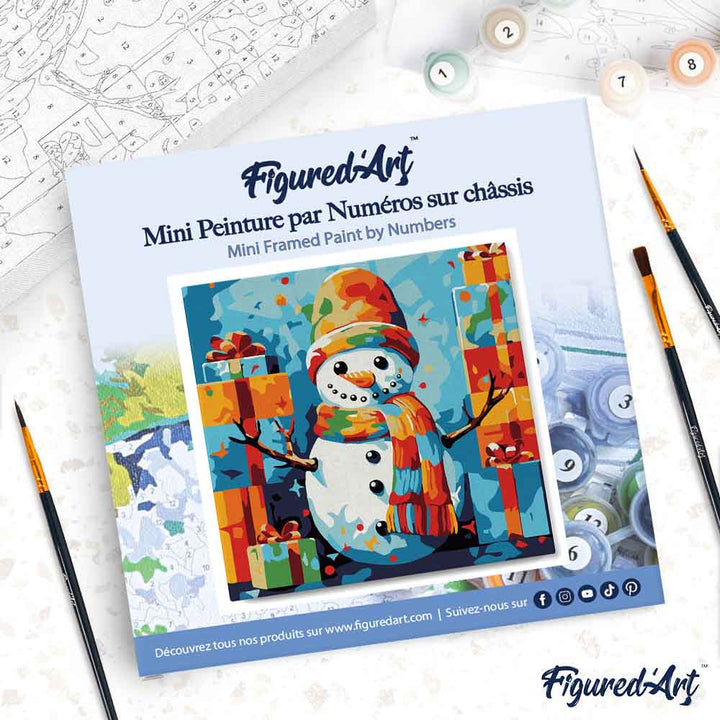 Mini Malen nach Zahlen mit Rahmen 20x20cm Schneemann und Geschenke - Kidis Art