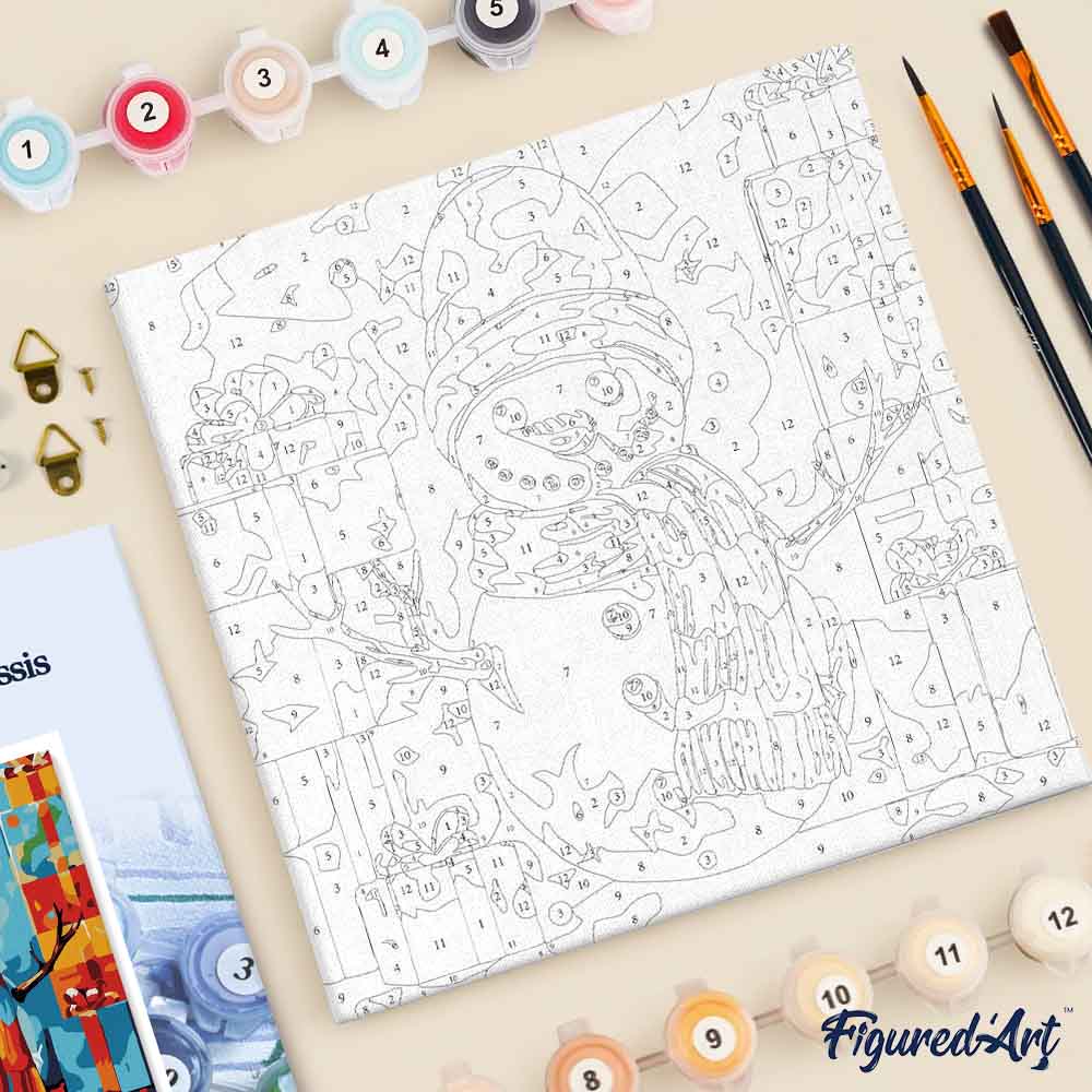 Mini Malen nach Zahlen mit Rahmen 20x20cm Schneemann und Geschenke - Kidis Art