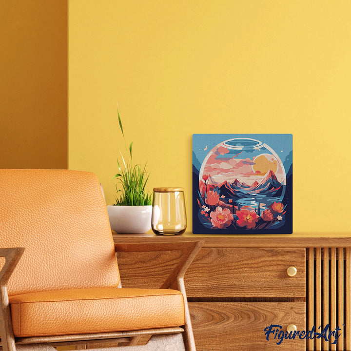 Mini Malen nach Zahlen mit Rahmen 20x20cm - Berge im Glaskugel - Kidis Art